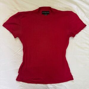 Vintage 90s Women's Red Silk Short Sleeve Top